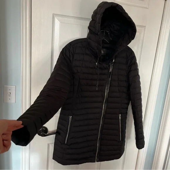 Atelier Noir Black Cortina Coat Quilted Jacket Duck Down Lamb Leather Trim Large - Picture 4 of 16